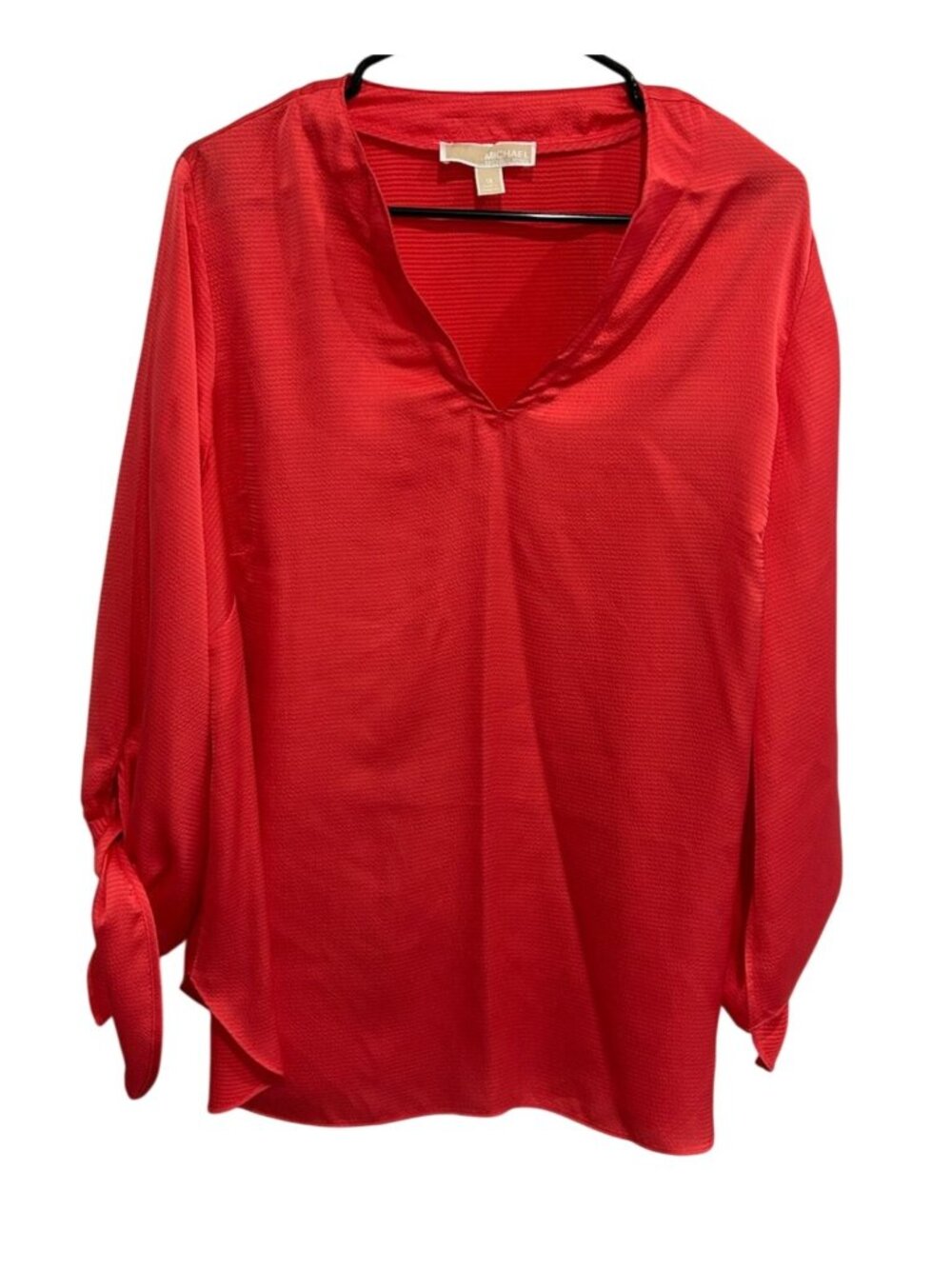 Michael Kors 1X Red V-Neck Blouse Tie Sleeves Statement Style Minimalist